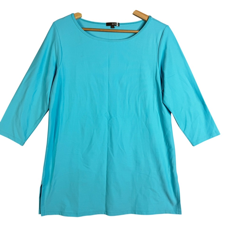 Judyp Womens Turquoise Blue 3/4 Sleeve Round Neck Tunic‎ Top Size L